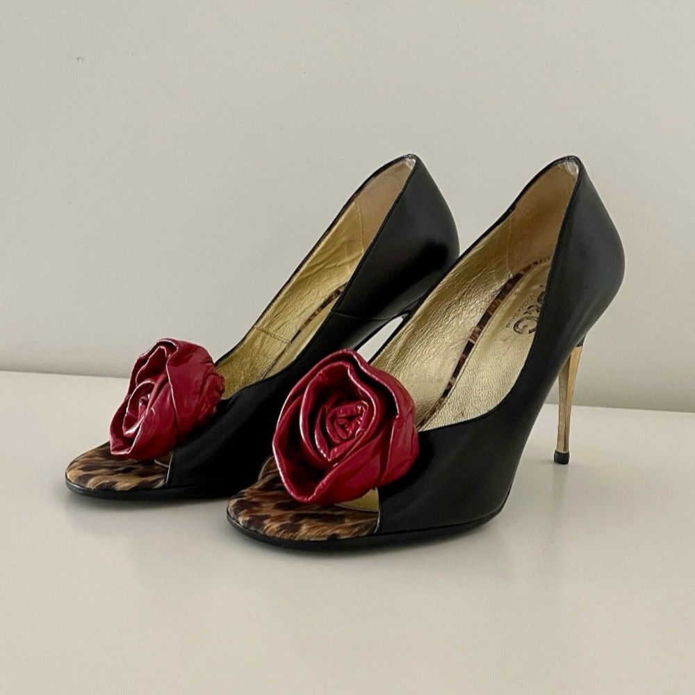 Dolce & Gabbana Peep Toe Rose Pumps, Size 38 1/2